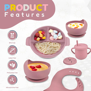 Vaisselle pour bébé, assiette à ventouse en silicone de qualité alimentaire, écologique, sans BPA, et ensemble de 6 pièces pour l'alimentation des tout-petits - Product Image 3