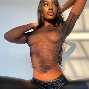 <span class=keywords><strong>Maglietta</strong></span> da donna Sexy See Through maglia <span class=keywords><strong>trasparente</strong></span> top manica corta T-Shirt da donna Slim con scollo a barchetta - Product Image 1