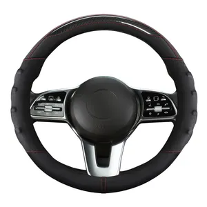 Accesorios de Interior para volante de coche, funda de 38cm de diámetro, punto rojo, negro