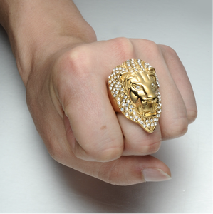 Micro Pave Rhinestone Iced Out Bling Lion Head <strong>Mens</strong> <strong>Ring</strong> IP Gold Filled <strong>Titanium</strong> Stainless Steel <strong>Rings</strong> for <strong>Men</strong> Jewelry - Product Image 6