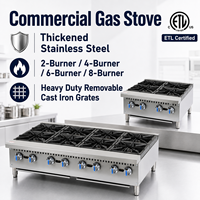 Cuisinière à gaz commerciale en acier inoxydable de haute qualité certifiée ETL, 6 brûleurs, gaz GPL/GN, plaque chauffante en fonte pour usage hôtelier
