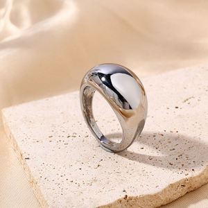 Bague épaisse POP en acier inoxydable plaqué argent, lisse, poli, haute texture, lourde, signature simple, bijoux classiques - Product Image 2