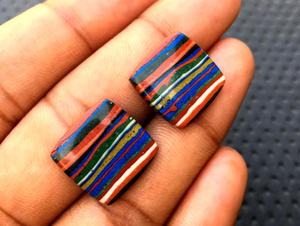 Belle haute qualité 2 pièces ensemble naturel arc-en-ciel calcsilice pierre précieuse en vrac lisse forme carrée Cabochon fabrication de bijoux perles - Product Image 4