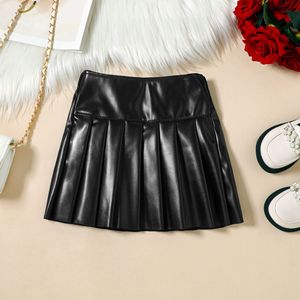 Nouvel ensemble deux pièces pour filles : veste décontractée unie à manches longues avec col orné de nœuds et de perles, et <span class=keywords><strong>jupe</strong></span> plissée en similicuir PU pour l'automne - Product Image 6