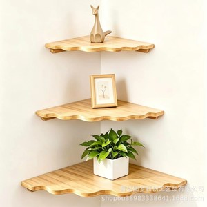 Wooden corner <b>shelf</b>, corner triangular fan-shaped <b>shelf</b>, corner bookshelf, living room, no-drill <b>wall</b>-<b>mounted</b>, bedroom - Product Image 2