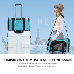 Sac de transport pour animaux de compagnie, petits et moyens chiots, chats jusqu'à 15 lb, approuvé par les compagnies aériennes, souple, bleu - Product Image 6