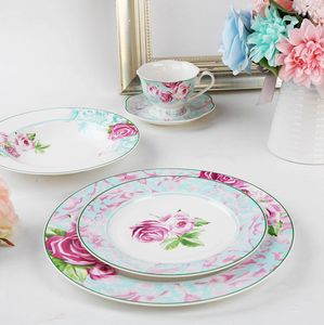 Hoa Bộ đồ ăn đặt bữa ăn tối giá rẻ sứ 20PC xương mới Trung Quốc Bộ đồ ăn hoa an toàn gốm tây <span class=keywords><strong>4</strong></span> sa mạc tấm thiết lập - Product Image 2