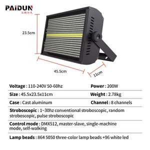 Lumière stroboscopique RVB PS 1000W, corps en verre trempé, IP54, 13/15 canaux DMX512, équipement d'éclairage de scène, flash blanc LED PAR pour thème - Product Image 2
