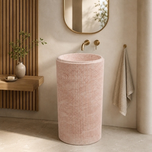 Lavabo autoportant de luxe en marbre rose et surface solide pour salle de bain - Product Image 1