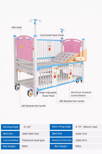 Cama de <span class=keywords><strong>Hospital</strong></span> Pediátrica Manual con Respaldo, Ajuste de Reposapiés y Barandillas de Seguridad para Cuidado de Pacientes Infantiles - Product Image 3