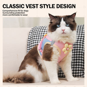 Ensemble de harnais pour chat et petit chien à motif floral en gros, harnais respirant pour animaux de compagnie, laisse pour chiot, chaton, promenade - Product Image 5