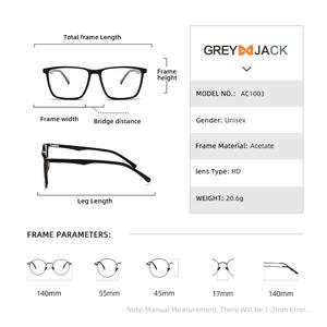 Montures de lunettes carrées unisexes Grey Jack, monture complète, anti-UV, AC1003, tendance de la mode de Wenzhou - Product Image 4