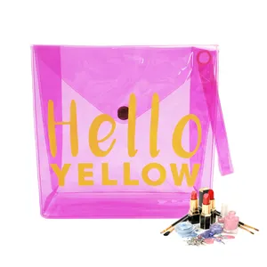 Großhandel Clear Vinyl Pink Make-up Taschen mit persönlichem Logo Snap Button Bag mit Griffen