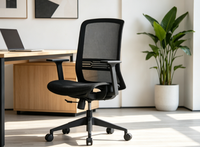Chaise de bureau ergonomique moderne à dossier mi-haut en PP, réglable en hauteur, pivotante, à roulettes, avec accoudoirs fixes