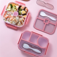 Boîte à lunch en plastique portable à 4 compartiments avec couvercle transparent cuillère fourchette boîte à bento pour étudiants Vente en gros au micro-ondes
