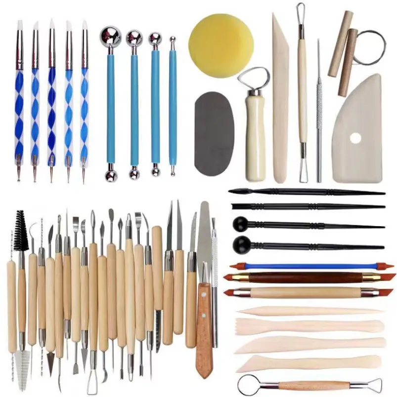 45pcs Ceramic Clay Tools Set Polymer Clay Tools Wooden Pottery Sculpting Cleaning Tool Set