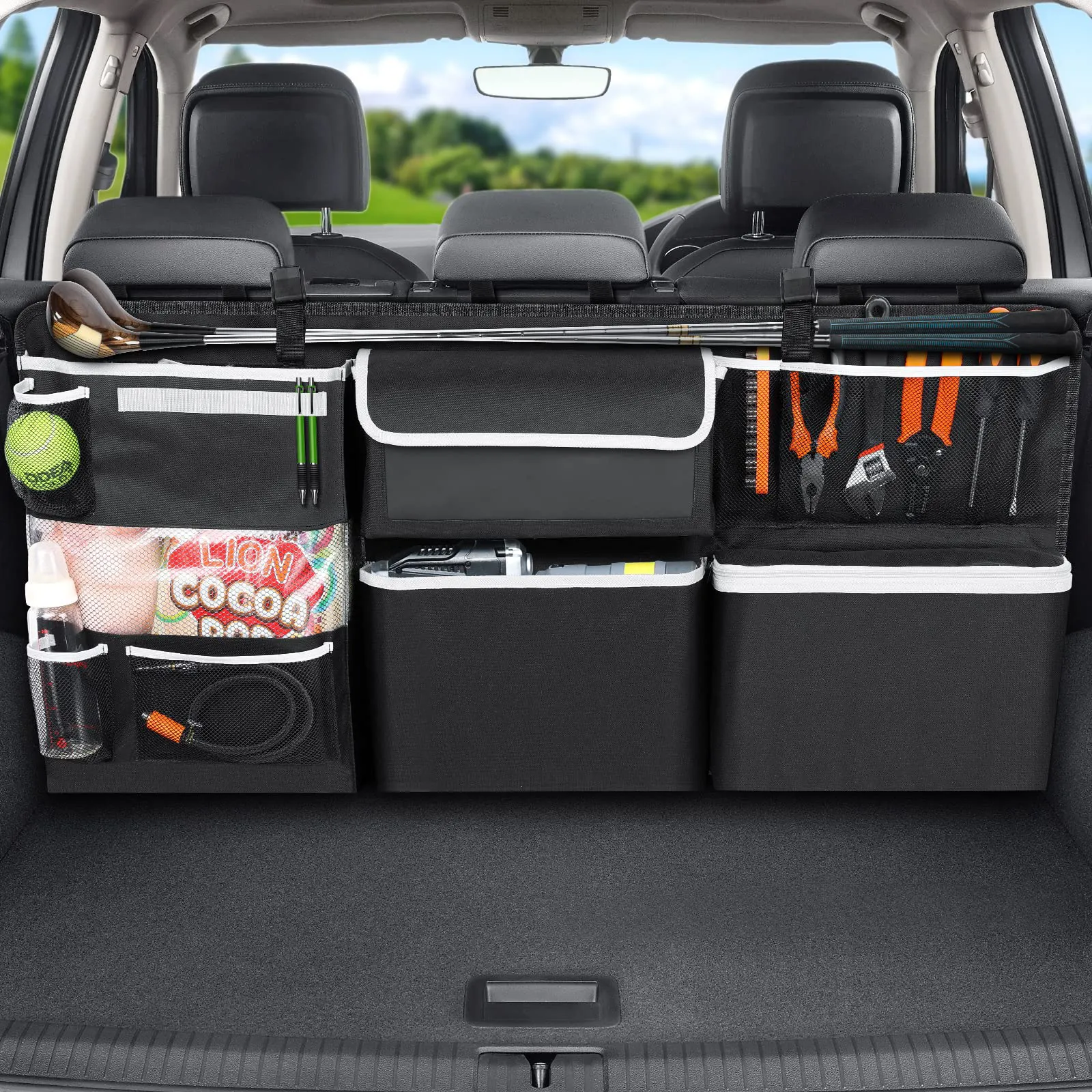 Factory Custom Back Seat Trunk Organizer Trunk Foldable Cargo Storage with 6 Large Pockets 3 Adjustable Straps