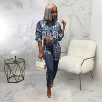 Hot partido senhoras blusas de manga longa top colheita sexy ripped denim meninas plus size roupas femininas casacos