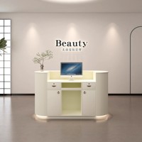 Comptoir de réception moderne haut de gamme en bois blanc pour salon de beauté, petit bureau d'accueil pour magasin de vêtements et salons de beauté