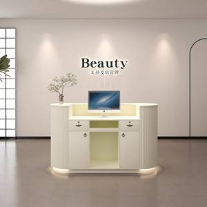 Comptoir de réception moderne haut de gamme en bois blanc pour salon de beauté, petit bureau d'accueil pour magasin de vêtements et salons de beauté - Product Image 5