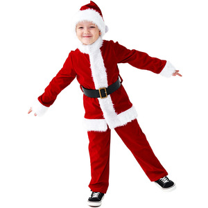 Excellent Quality Shojo Kids Santa Claus <b>Costume</b> Red Velvet Suit With Belt Hat <b>Christmas</b> Party Cosplay Outfit - Product Image 1