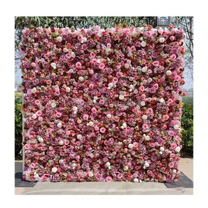 8ft x 8ft индивидуальный 3D сценический искусственный шелк роза дешевый скрученный белый цветочный настенный фон для свадебного декора