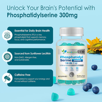Gummies de vitamines pour le cerveau OEM 300mg à la phosphatidylsérine et au Bacopa Monnieri, complément nootropique aromatisé pour adultes avec B6 et B12