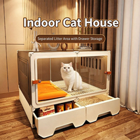 Grande cage pour chat d'intérieur avec tiroir à litière extractible et armoire de rangement inférieure