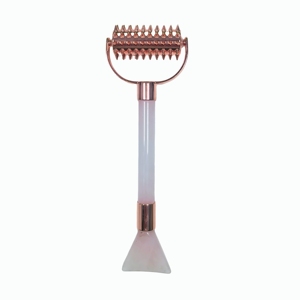 Herramienta de masaje para la espalda de aleación de zinc color oro rosa con mango de jade en polvo y tabla gua sha - Product Image 3