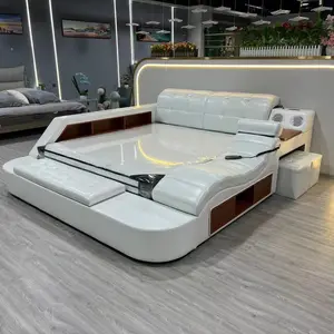 Smart massage leather beds modern minimalist tatami double wedding bed master bedroom multi-function big bed custom furniture