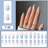 Lot de 24 faux ongles en ABS Laisense, design amande, style français simple, couvrance totale, à presser, longueur moyenne/longue, avec colle à ongles 3D