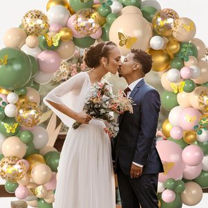 Kit d'<span class=keywords><strong>arche</strong></span> de ballons en latex vert sauge et rose brillant, guirlande, <span class=keywords><strong>eucalyptus</strong></span> artificiel, papillon 3D, décorations pour fête de naissance et anniversaire - Product Image 3