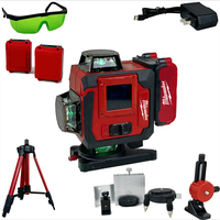 Set Laser Level Presisi Tinggi Milwaukee Terlaris, Self-Leveling, Garis Silang Hijau, Kit Aksesoris Lengkap