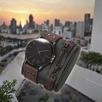 Kit Montre et Bracelet pour Homme en Gros de l'Usine : Boîtier Noir, Bracelet Large en Cuir Marron, Cadran Noir – Personnalisation de Logo en Petites Séries