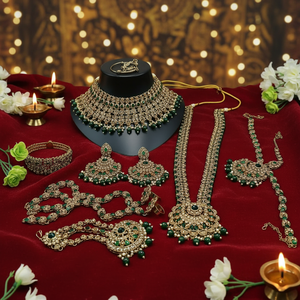<b>Gold</b> Plated Zircon Ethnic Bridal Shadow Choker Necklace <b>Set</b> Earrings Maang Tikka Trendy Handmade High Quality Party Anniversary - Product Image 3