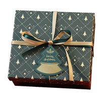 Boîte cadeau de Noël en carton recyclable vert avec motif d'arbre, étiquette personnalisée pour chapeau de Noël pour enfants, lamination brillante
