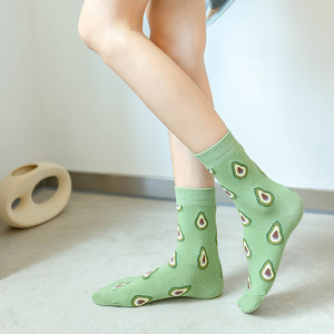 Chaussettes en coton pour femmes 2021, chaussettes à motifs de fruits, citron, <span class=keywords><strong>avocat</strong></span>, pêche, chaussettes amusantes et mignonnes pour filles - Product Image 4