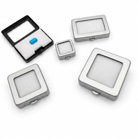 Boîte de présentation en métal OEM pour pierres précieuses, avec fermeture à pression, fenêtre transparente, noir/argent, pour pierres en vrac, avec coussinet en velours, pour bijoux