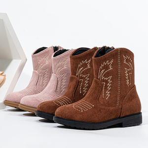 Botas Personalizadas para Niños, Nuevas Botas Vaqueras Retro de Gamuza, Botas de Media Pantorrilla con Punta Puntiaguda y Bordado para Niña - Product Image 1