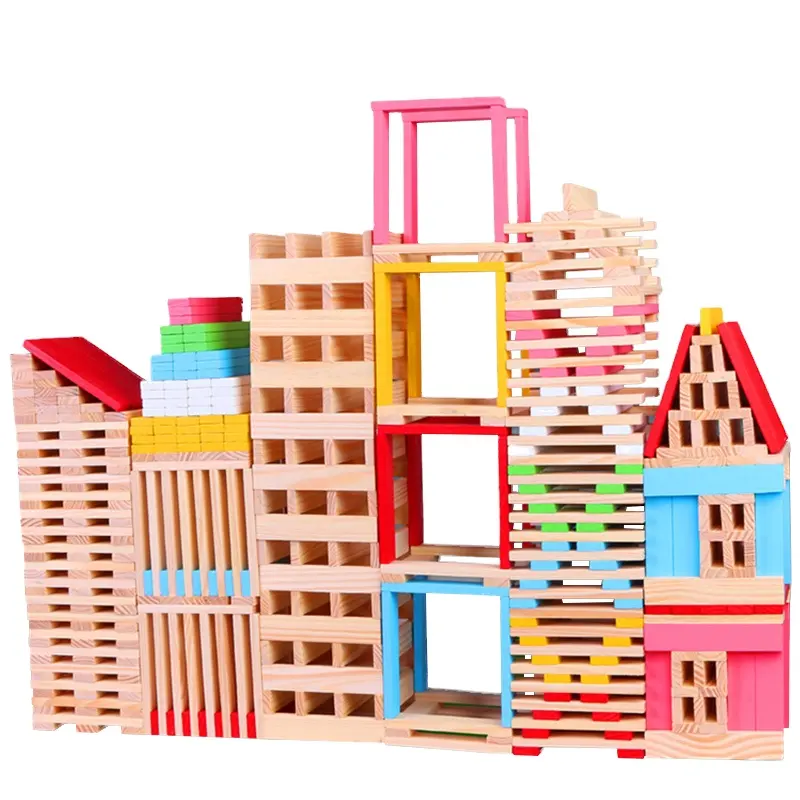 Blocs de construction en bois coloré pour enfants, jouets de bricolage de haute qualité, populaire Amazon, pièces