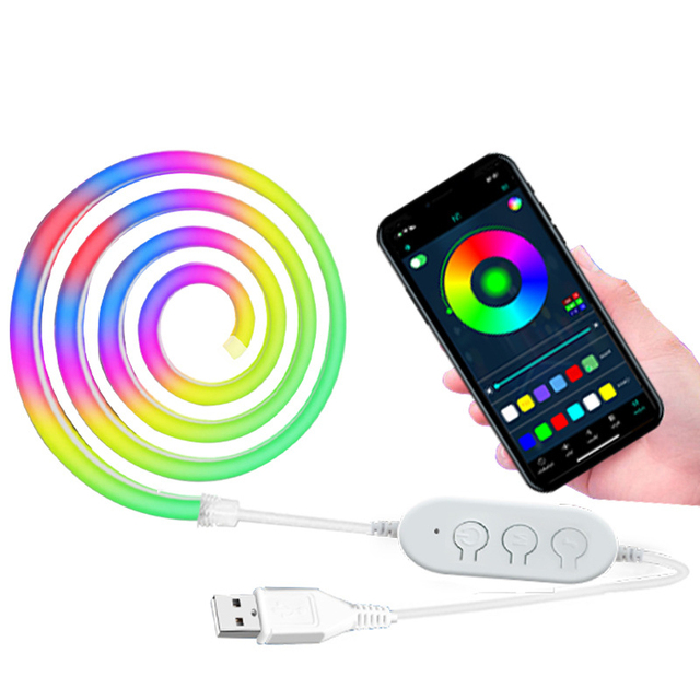 JIUAN New Smart BT RGB LED Neon Flex Rope Strip Lights IP68 Waterproof Remote Control Landscape Decor