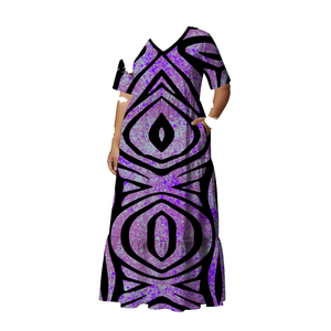Nuevo Estilo Vestido Casual Personalizado para Mujer con Bolsillos, Cuello en V, Diseño Hawaiano, Volantes en Capas, Manga Corta, Poliéster, Estampado de Isla de Pascua - Product Image 1
