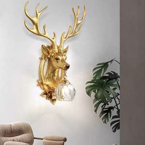 Lampada da Parete Stile Europeo a Forma di Testa di Cervo, Design Nordico Creativo per Soggiorno, Sfondo TV, Testiera, Lampada a Corna di Cervo - Product Image 5