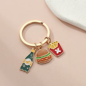 Llavero con Colgante de Comida de Dibujos Animados, Llaveros Metálicos Personalizados con Baño de Oro, Estilo Redondo, Llaveros Modernos - Product Image 4