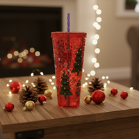 Mug à café froid DIY tendance de 24 oz, double paroi en plastique, imprimé UV, irisé mat, gobelet en acrylique clouté avec couvercle et paille