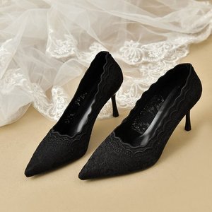 Wholesale 2026 new style sexy and elegant luxury lace pointed-toe stiletto open-work embroidered <b>net</b>-sheath high-heeled shoes - Product Image 2