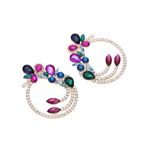 2023วันวาเลนไทน์หรูหราสไตล์ที่มีสีสันเพชรต่างหูดอกไม้บุคลิกภาพความคิดสร้างสรรค์กลวงรอบต่างหูเพชรโลหะผสม - Product Image 2