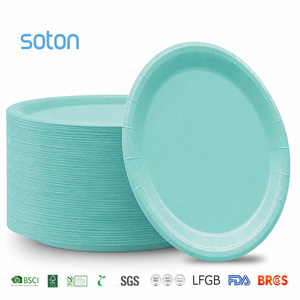 Assiettes en papier bleu menthe Soton en gros, robustes, écologiques, de qualité alimentaire, rondes, jetables, pour fêtes et événements - Product Image 1