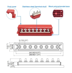 24V 48V đỏ đen thanh xe buýt phân phối điện khối 600A khối thiết bị đầu cuối 8 cách thanh xe buýt M8 đinh tán cho pin biển Ô tô - Product Image 2
