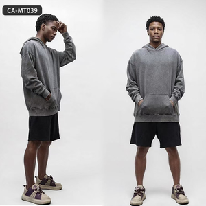 Sudadera con capucha lavada vintage de 350g de peso pesado de talla grande-Jersey de calle americano con hombros caídos y detalles desgastados - Product Image 4